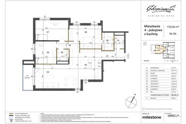 Rzut - Mieszkanie na sprzedaż 4 pokoje o powierzchni 130,46 m² - numer 6 w Kamienica Nova Chopina 22