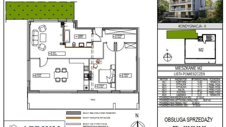Rzut - Mieszkanie na sprzedaż 4 pokoje o powierzchni 97,81 m² - numer M2 w Miłosza Prestige
