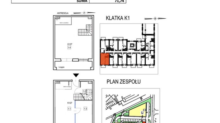 Rzut - Mieszkanie na sprzedaż 2 pokoje o powierzchni 71,74 m² - numer K1/27 w Przystań Królewiecka III