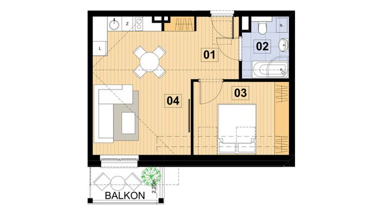 Rzut - Mieszkanie na sprzedaż 2 pokoje o powierzchni 42,74 m² - numer L27 w Green Park Resort III