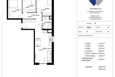 Rzut - Mieszkanie na sprzedaż 4 pokoje o powierzchni 73,87 m² - numer 10D/1 w Jasielska 8C etap II