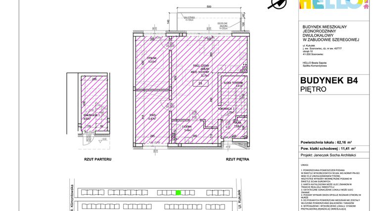 Rzut - Mieszkanie na sprzedaż 3 pokoje o powierzchni 62,16 m² - numer B4.2 w HELLO! KUKUŁKI bud. B