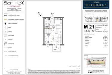 Rzut - Mieszkanie na sprzedaż 2 pokoje o powierzchni 41,1 m² - numer 21 w Nowa Reformacka