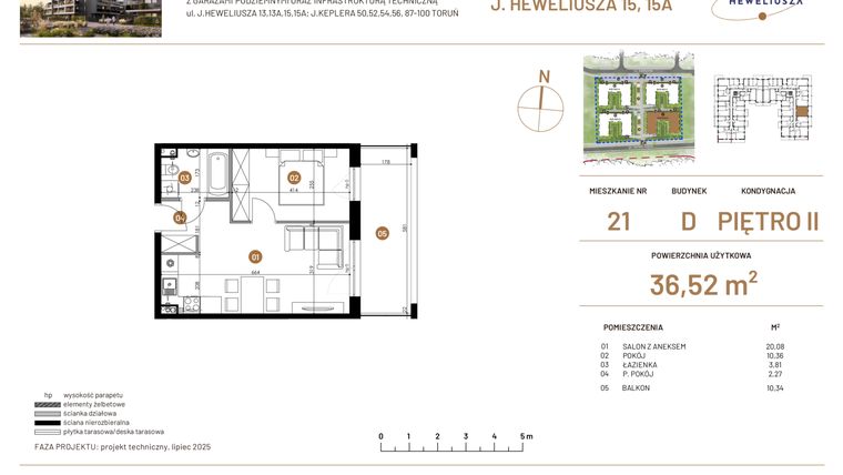Rzut - Mieszkanie na sprzedaż 2 pokoje o powierzchni 36,52 m² - numer JAR-IV-D-LM-M21 w Osiedle JAR Heweliusza etap IV