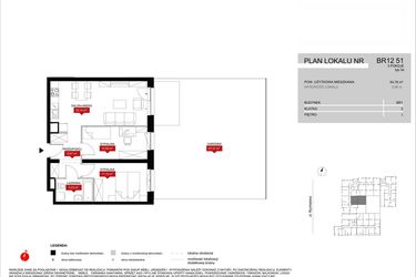 Rzut - Mieszkanie na sprzedaż 3 pokoje o powierzchni 54,78 m² - numer BR12/51 w Browary Wrocławskie 2