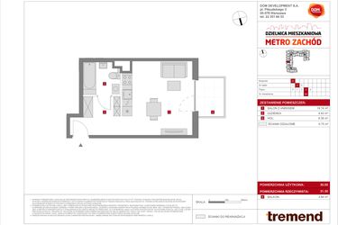 Rzut - Mieszkanie na sprzedaż 1 pokój o powierzchni 30,55 m² - numer D.64 w Dzielnica Mieszkaniowa Metro Zachód - etap 8.2