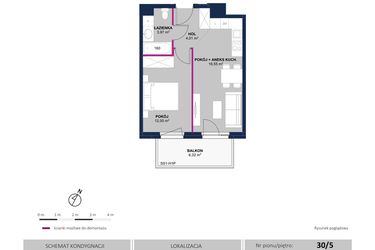 Rzut - Mieszkanie na sprzedaż 2 pokoje o powierzchni 36,27 m² - numer 220 w Moja Północna Etap III