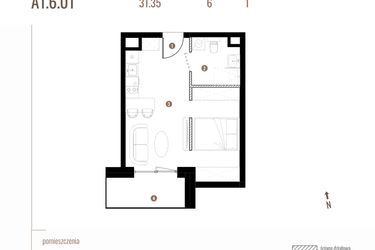Rzut - Mieszkanie na sprzedaż 1 pokój o powierzchni 31,35 m² - numer A1.6.01 w Belg Apartamenty etap II