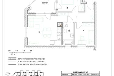Rzut - Mieszkanie na sprzedaż 3 pokoje o powierzchni 48,91 m² - numer F1/P3/3 w Osiedle Jodłowa bud. F