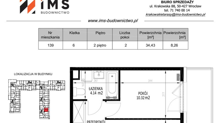 Rzut - Mieszkanie na sprzedaż 2 pokoje o powierzchni 34,49 m² - numer 139 w Krakowskie Tarasy etap V