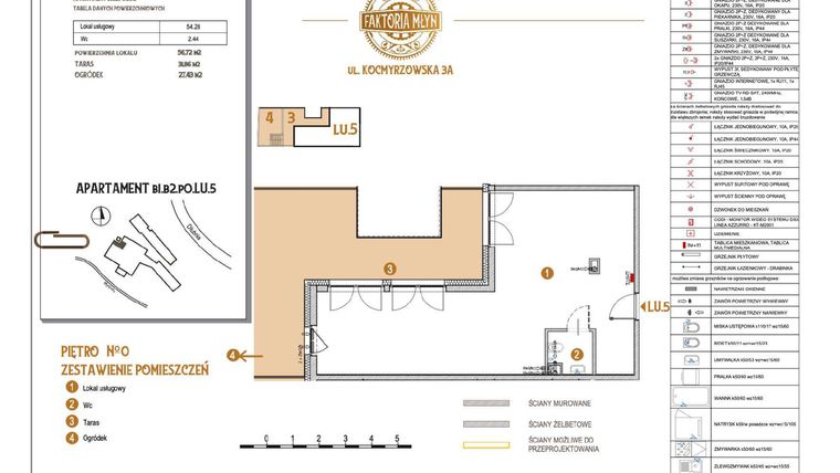 Rzut - Lokal użytkowy na sprzedaż 4 pokoje o powierzchni 56,72 m² - numer B1.B2.P0.LU.5 w Faktoria Młyn