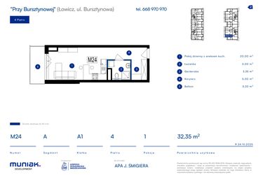 Rzut - Mieszkanie na sprzedaż 1 pokój o powierzchni 32,35 m² - numer 24A w Przy Bursztynowej