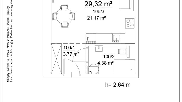 Rzut - Mieszkanie na sprzedaż 1 pokój o powierzchni 29,32 m² - numer 106 w Osiedle Teatralne 19