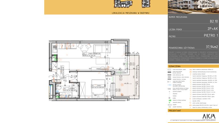 Rzut - Mieszkanie na sprzedaż 2 pokoje o powierzchni 37,94 m² - numer B2.10 w Nova Daliova