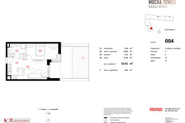 Rzut - Mieszkanie na sprzedaż 2 pokoje o powierzchni 38,92 m² - numer 004 w Osiedle Mocha Tower