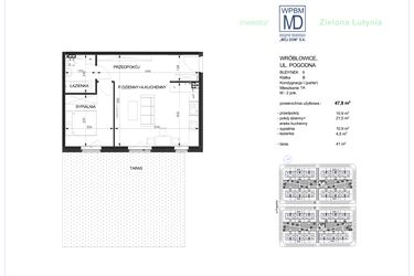 Rzut - Mieszkanie na sprzedaż 2 pokoje o powierzchni 47,8 m² - numer 6B - 1A w Zielona Lutynia