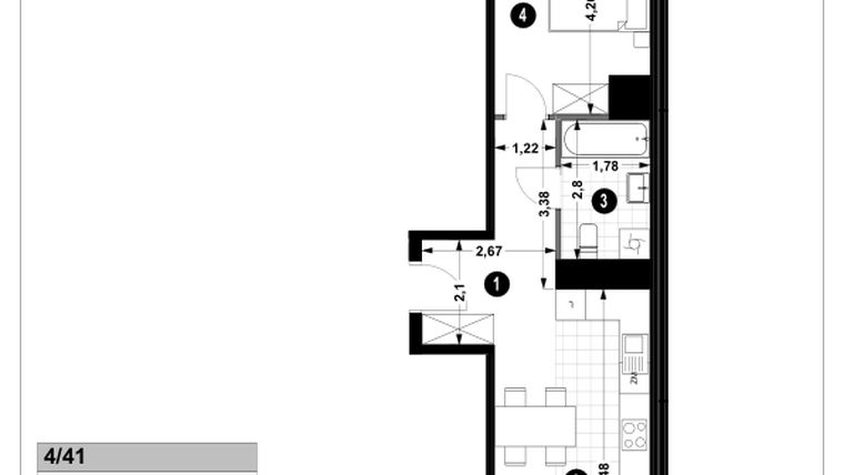Rzut - Mieszkanie na sprzedaż 2 pokoje o powierzchni 47,9 m² - numer 3A.4/41 w Nowa Winnica