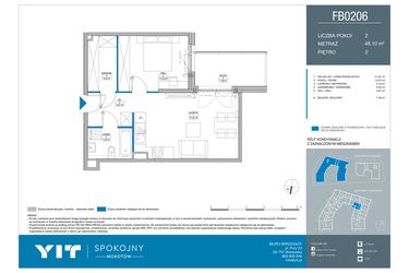 Rzut - Mieszkanie na sprzedaż 2 pokoje o powierzchni 48,1 m² - numer FB0206 w Spokojny Mokotów etap II