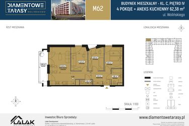 Rzut - Mieszkanie na sprzedaż 4 pokoje o powierzchni 62,38 m² - numer CM62 w Diamentowe Tarasy