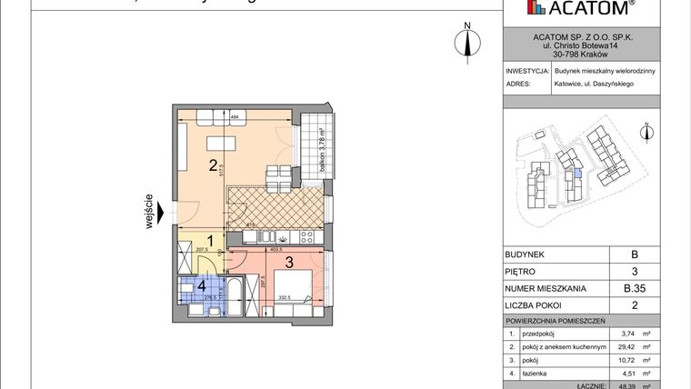 Rzut - Mieszkanie na sprzedaż 2 pokoje o powierzchni 48,37 m² - numer B35 w Daszyńskiego Park
