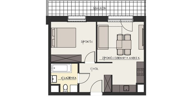 Rzut - Mieszkanie na sprzedaż 2 pokoje o powierzchni 41,65 m² - numer 79 w Osiedle Platinum III