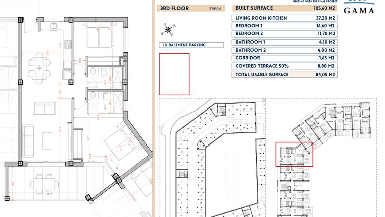 Rzut - Mieszkanie na sprzedaż 2 pokoje o powierzchni 105,6 m² - numer 28 w Velapi II - Murcia