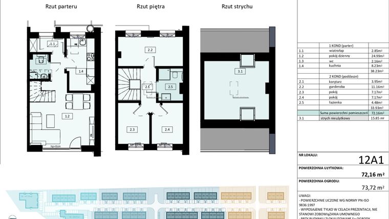 Rzut - Mieszkanie na sprzedaż 4 pokoje o powierzchni 72,16 m² - numer 12A1 w Osiedle Primo