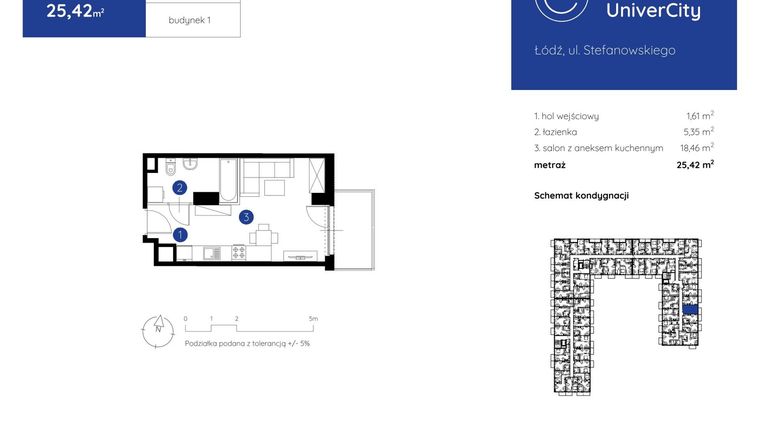 Rzut - Mieszkanie na sprzedaż 1 pokój o powierzchni 25,42 m² - numer 1.C.2.14 w Murapol UniverCity