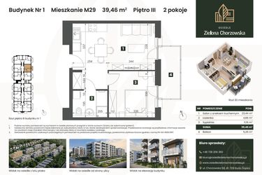 Rzut - Mieszkanie na sprzedaż 2 pokoje o powierzchni 39,46 m² - numer B1.M29 w Osiedle Zielona Chorzowska