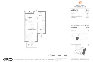 Rzut - Mieszkanie na sprzedaż 2 pokoje o powierzchni 49,15 m² - numer B2.18 w Kamienice Pruszczańskie