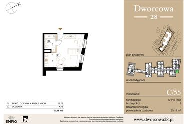 Rzut - Mieszkanie na sprzedaż 1 pokój o powierzchni 30,39 m² - numer C55 w Dworcowa 28