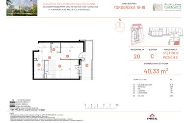 Rzut - Mieszkanie na sprzedaż 2 pokoje o powierzchni 40,33 m² - numer 18.20 w Osiedle Nowe Horyzonty etap II
