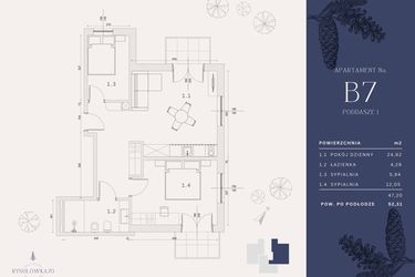 Rzut - Mieszkanie na sprzedaż 4 pokoje o powierzchni 48,46 m² - numer B7 w Rysulówka 70