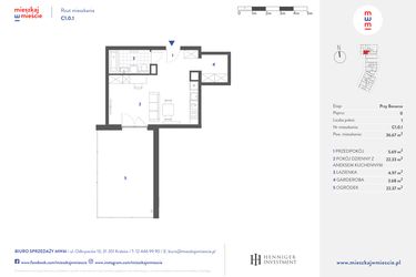 Rzut - Mieszkanie na sprzedaż 1 pokój o powierzchni 36,67 m² - numer C1.0.1 w Mieszkaj w mieście - przy Bonarce