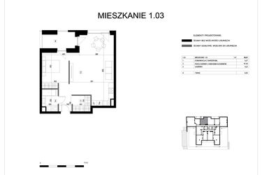 Rzut - Mieszkanie na sprzedaż 1 pokój o powierzchni 58,07 m² - numer M1.03 w Verde Casa