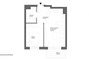 Rzut - Mieszkanie na sprzedaż 2 pokoje o powierzchni 36,07 m² - numer B.047 w Słoneczne Miasteczko - etap XV