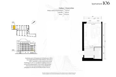 Rzut - Mieszkanie na sprzedaż 1 pokój o powierzchni 30,52 m² - numer G1/6 – 106 w Krupnicza 6/8