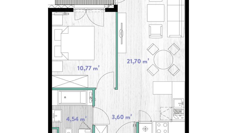 Rzut - Mieszkanie na sprzedaż 2 pokoje o powierzchni 40,61 m² - numer A.01.11 w Do Wilgi