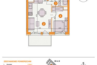 Rzut - Mieszkanie na sprzedaż 2 pokoje o powierzchni 27,36 m² - numer BI/A10 w Osiedle Bocianie Gniazdo 2