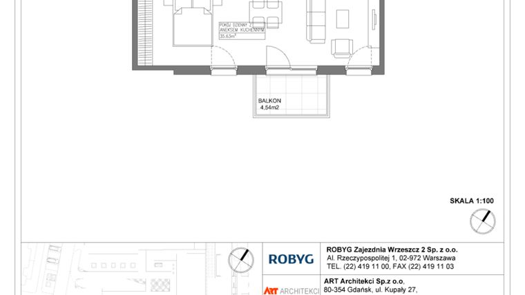 Rzut - Mieszkanie na sprzedaż 1 pokój o powierzchni 42,88 m² - numer E.6M20 w Nowa Wałowa bud. E