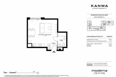 Rzut - Mieszkanie na sprzedaż 1 pokój o powierzchni 34,68 m² - numer B.03.07 w KANWA