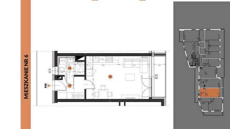 Rzut - Mieszkanie na sprzedaż 1 pokój o powierzchni 31,29 m² - numer 6 w Buraczana 27