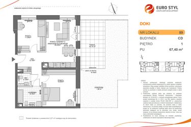 Rzut - Mieszkanie na sprzedaż 3 pokoje o powierzchni 67,4 m² - numer CD.89 w DOKI