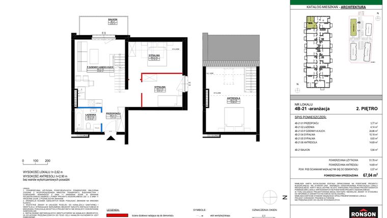 Rzut - Mieszkanie na sprzedaż 4 pokoje o powierzchni 65,3 m² - numer 4B_21 w Nowa Północ etap 2