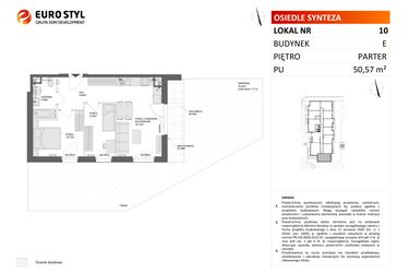 Rzut - Mieszkanie na sprzedaż 3 pokoje o powierzchni 50,57 m² - numer E.10 w Osiedle Synteza etap IV