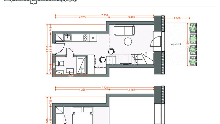 Rzut - Mieszkanie na sprzedaż 2 pokoje o powierzchni 36,67 m² - numer 7 w Legionów 102