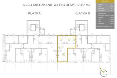 Rzut - Mieszkanie na sprzedaż 4 pokoje o powierzchni 63,47 m² - numer A3-2-4 w Vidok Residence - etap III