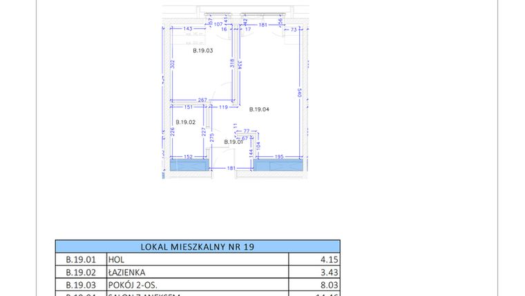 Rzut - Mieszkanie na sprzedaż 3 pokoje o powierzchni 30,07 m² - numer B.19 w Gaja Park