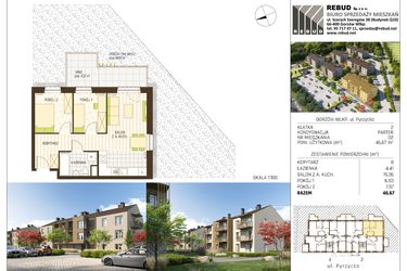 Rzut - Mieszkanie na sprzedaż 3 pokoje o powierzchni 46,67 m² - numer B1-K2-P0-M02 w Stargardzka