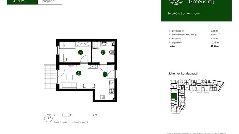 Rzut - Mieszkanie na sprzedaż 2 pokoje o powierzchni 41,31 m² - numer 2.A.0.06 w Murapol GreenCity bud. 2